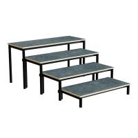 Idol b&aelig;nk med 4 trappe sektioner i m&oslash;rk gr&aring; linoleum og sort stel 