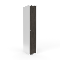 Garderobeskab 1x300mm med lige tag, dør i nocturne wood med cylinderlås