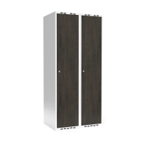 Garderobeskab 2x400mm med lige tag, døre i nocturne wood med cylinderlåse