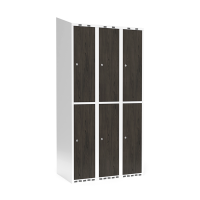 Garderobeskab 3x300mm, skråt tag, 2 døre pr. søjle i nocturne wood med cylinderlås
