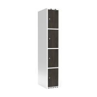 Garderobeskab 1x300mm med lige tag, 4 døre i nocturne wood med cylinderlås