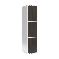 Garderobeskab 1x400mm med lige tag, 3 døre i nocturne wood med cylinderlås