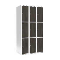 Garderobeskab 3x300mm, lige tag, 3 døre pr. søjle i nocturne wood med cylinderlås