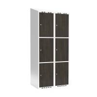 Garderobeskab 2x400mm, skråt tag, 3 døre pr. søjle i nocturne wood med cylinderlås