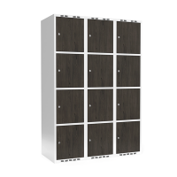 Garderobeskab 3x400mm, lige tag, 4 døre pr. søjle i nocturne wood med cylinderlås