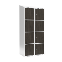 Garderobeskab 2x400mm, skråt tag, 4 døre pr. søjle i nocturne wood med cylinderlås