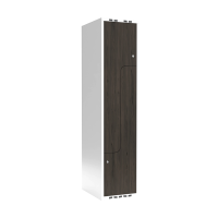 Garderobeskab 1x400mm med lige tag, 2 delt Z-døre i nocturne wood med cylinderlåse