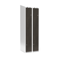 Garderobeskab 2x300mm med skråt tag, 2 delt Z-døre i nocturne wood med cylinderlåse