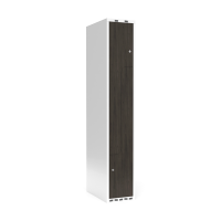 Garderobeskab 1x300mm med lige tag, 2 delt Z-døre i nocturne wood med cylinderlåse
