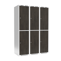 Garderobeskab 3x400mm, lige tag, 2 døre pr. søjle i nocturne wood med cylinderlås
