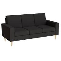 Sofa Stockholm 3-personers i sort stof med ben i massiv birk