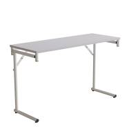 Klapbord Silhuett 120x45cm med gr&aring; HPL bordplade, hvidt stel