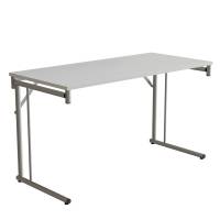 Klapbord Silhuett 130x60cm med hvid HPL bordplade, s&oslash;lv stel