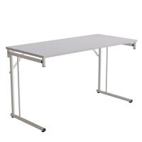 Klapbord Silhuett 130x60cm med gr&aring; HPL bordplade, hvidt stel