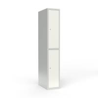 Skoleskab i stål med 2 rum, lige tag og cylinderlås 30x55x175cm hvid