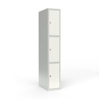 Skoleskab i stål med 3 rum, lige tag og hængelås 30x55x175cm hvid