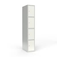 Skoleskab i st&aring;l med 4 rum, lige tag og cylinderl&aring;s 30x55x175cm hvid