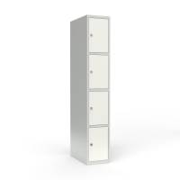 Skoleskab i st&aring;l med 4 rum, lige tag og h&aelig;ngel&aring;s 30x55x175cm hvid