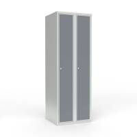 Skoleskab 60x55x175cm, lige tag, grå døre med cylinderlåse