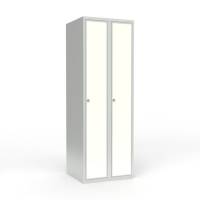 Skoleskab 60x55x175cm, lige tag, hvide døre med greb til hængelås