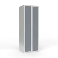 Skoleskab 60x55x175cm, lige tag, grå døre med greb til hængelåse