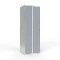 Skoleskab i st&aring;l med 2 rum, lige tag og h&aelig;ngel&aring;s 60x55x175cm gr&aring;