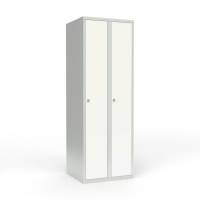 Skoleskab i stål med 2 rum, lige tag og hængelås 60x55x175cm hvid