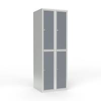 Skoleskab 60x55x175cm, 4 rum, lige tag, gr&aring; d&oslash;re, h&aelig;ngel&aring;se