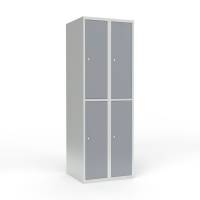 Skoleskab i stål med 4 rum, lige tag og cylinderlås 60x55x175cm grå