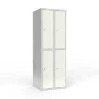 Skoleskab i stål med 4 rum, lige tag og cylinderlås 60x55x175cm hvid
