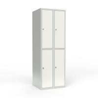 Skoleskab i stål med 4 rum, lige tag og hængelås 60x55x175cm hvid