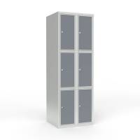 Skoleskab 60x55x175cm, 6 rum, lige tag, grå døre, cylinderlåse
