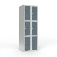 Skoleskab 60x55x175cm, 6 rum, lige tag, sorte døre, cylinderlåse