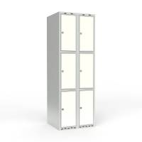 Skoleskab 60x55x175cm, 6 rum, lige tag, hvide døre, hængelåse