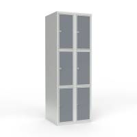 Skoleskab 60x55x175cm, 6 rum, lige tag, gr&aring; d&oslash;re, h&aelig;ngel&aring;se