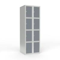 Skoleskab 60x55x175cm, 8 rum, lige tag, gr&aring; d&oslash;re, h&aelig;ngel&aring;se