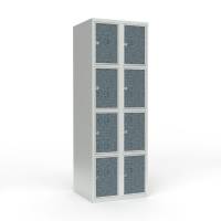 Skoleskab 60x55x175cm, 8 rum, lige tag, sorte døre, hængelåse