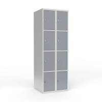 Skoleskab i st&aring;l med 8 rum, lige tag og h&aelig;ngel&aring;s 60x55x175cm gr&aring;