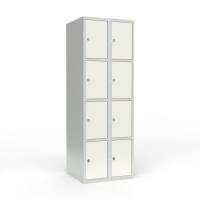 Skoleskab i stål med 8 rum, lige tag og hængelås 60x55x175cm hvid
