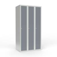 Skoleskab 90x55x175cm, lige tag, grå døre med cylinderlåse