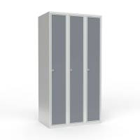 Skoleskab 90x55x175cm, lige tag, grå døre med greb til hængelåse