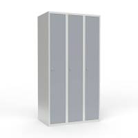 Skoleskab i stål med 3 rum, lige tag og hængelås 90x55x175cm grå