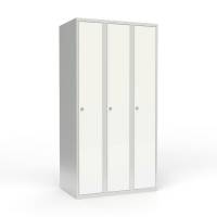 Skoleskab i stål med 3 rum, lige tag og hængelås 90x55x175cm hvid