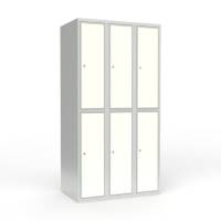 Skoleskab 90x55x175cm, 6 rum, lige tag, hvide døre, cylinderlåse