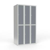 Skoleskab 90x55x175cm, 6 rum, lige tag, gr&aring; d&oslash;re, cylinderl&aring;se