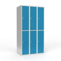 Skoleskab i st&aring;l med 6 rum, lige tag og cylinderl&aring;s 90x55x175cm lys bl&aring;