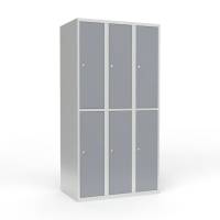 Skoleskab i st&aring;l med 6 rum, lige tag og cylinderl&aring;s 90x55x175cm gr&aring;