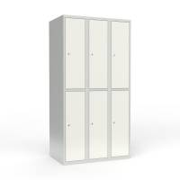 Skoleskab i stål med 6 rum, lige tag og cylinderlås 90x55x175cm hvid