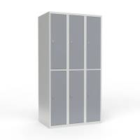 Skoleskab i st&aring;l med 6 rum, lige tag og h&aelig;ngel&aring;s 90x55x175cm gr&aring;