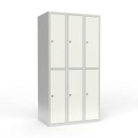 Skoleskab i stål med 6 rum, lige tag og hængelås 90x55x175cm hvid